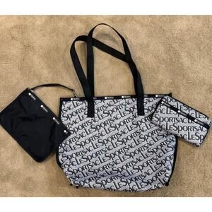 LESPORTSAC Tote Bag with Pouch and Wallet 3 Piece Reversible Madison Travel Work